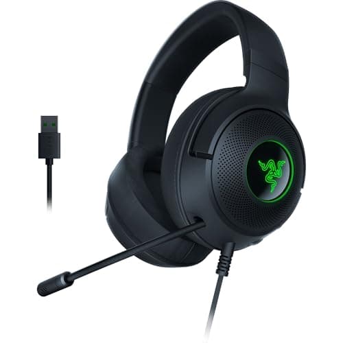 Razer Kraken V3 X USB - Wired USB Gaming Headset (ultra-lightweight at 285g, TriForce 40 mm drivers, HyperClear Cardioid Microphone, 7.1 surround sound, Chroma RGB) Black