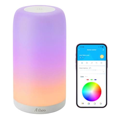 Aetheo Aura Smart Bedside Lamp – Touch LED Table Lamp, Alexa & Google Home Compatible, RGB Night Light for Bedroom, 16M Colours, Music Sync, App Control