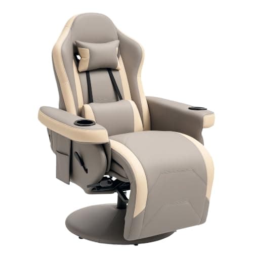 HOMCOM Reclining Gaming Chair, 360° Swivel, Footrest, Cup Holder, Grey