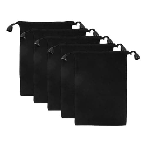 Generic 5 Pack Black Velvet Drawstring Pouches, 10x15cm Reusable Soft Velvet Gift Bags with Secure Closure for Jewelry, Wedding Favours, Candy, Dice, Key Rings, Earplugs