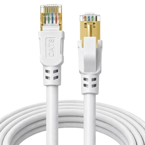 DDMALL Cat 8 Ethernet Cable 5m, 40Gbps Round Internet Cable (5 Meter White) | Pure Copper Shielded Network LAN Cord, High Speed 40Gbps 2000MHz, Gold-Plated RJ45 for Router, Modem, PC, Laptop, Gaming