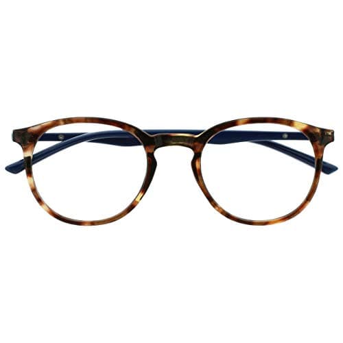 OPULIZE MET Blue Light Blocking Reading Glasses for Women & Men, Slim Round Frame, Scratch-Resistant Lenses with Spring Hinges, Anti-Reflective Computer Glasses, Brown, Pack of 1 with 1 Pouch