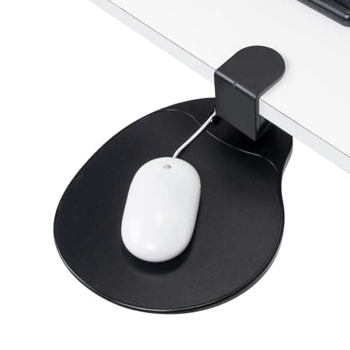 EHO Clamp on Mouse Platform, Clip on Pad Rotating 360 Degree, Ergonomic Mouse Tray Attachment, Mouse Pad, Slide Out Tray, Suitable for 1.5" Thickness Desk, for Home Organizer Extender (Black)