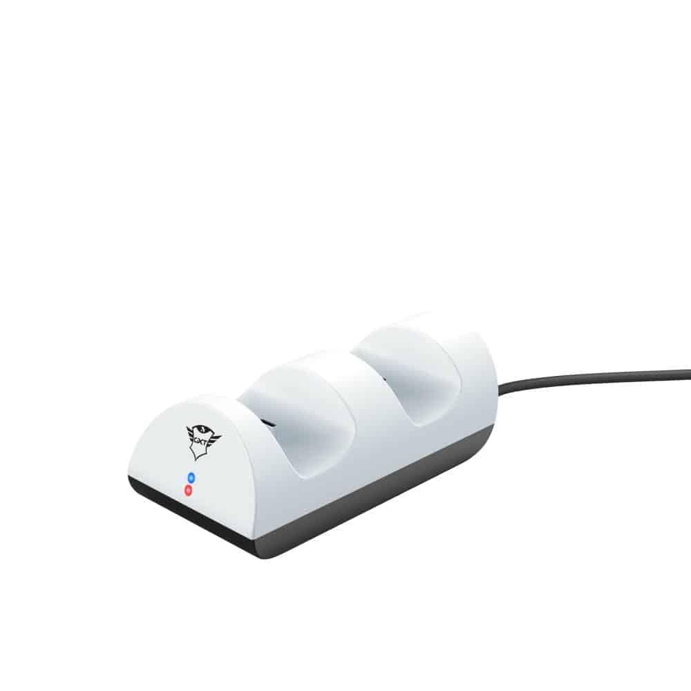 GXTrust Duo Charging Dock for PS5 Controllers DualSense, USB Powered, White | Charger Twin Docking Station with Light Indicators