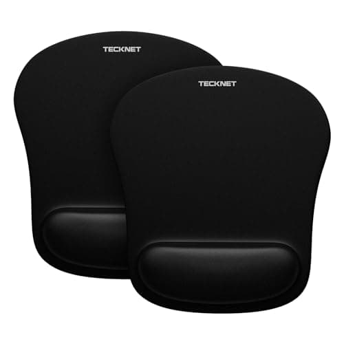 TECKNET Mouse Mat Wrist Support, 2 Packs Mouse Pad with Memory Foam, Black