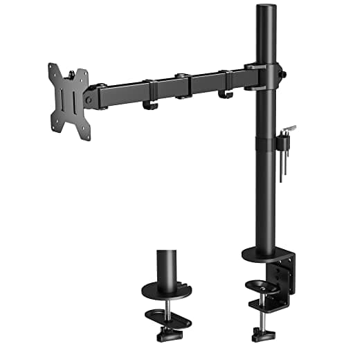 BONTEC Single Monitor Arm Desk Mount for 13-32 Inch Screens, Height Adjustable, Tilt, Swivel, 360° Rotation, Steel VESA Mount up to 10kg, Fits 75x75/100x100mm, Ergonomic, Space-Saving, Durable Design