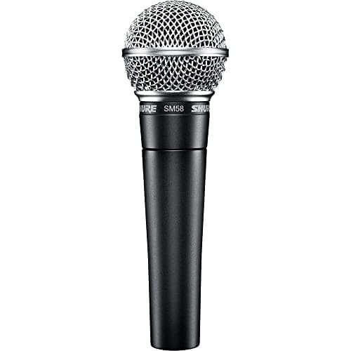 Shure SM58-LC Cardioid Dynamic Vocal Microphone with Pneumatic Shock Mount, Spherical Mesh Grille with Built-in Pop Filter, A25D Mic Clip, Storage Bag, 3-pin XLR Connector | Dynamic Cardioid Microphone for Studio and Live Performance, Podcast and Recording; Industry Standard Sound