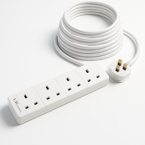 UR CHOICE 4 Way Extension Lead, 10M Heavy Duty Extension Cable & Multi Plug Socket, Surge Protected UK Power Strip for Home, Office, Gaming, Workshop, Appliances