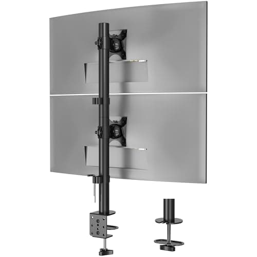 BONTEC Dual Monitor Stand, Vertical Arm for 13-34 Inch Screens, Supports Up to 10kg, Full Motion Adjustability, Desk Mount with Dual Installation Options, VESA Compatible, Cable Management Included