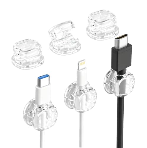 6 Pack Clear Cable Holder Clips - Self Adhesive Cord Organiser & Cable Management Clips, No-Residue Wire Tidy Keeper for Desk, PC, TV, Car and Bedside Table Accessories