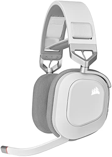 CORSAIR HS80 RGB Over ear WIRELESS Multiplatform Gaming Headset – Dolby Atmos – Omni-Directional Microphone – iCUE Compatible – PC, Mac, PS5, PS4 – White