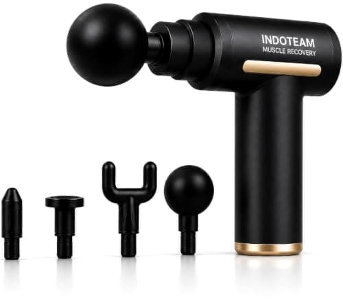 INDOTEAM Mini Massage Gun – Deep Tissue Percussion Massager with 5 Speeds, 4 Massage Heads, Portable Muscle Recovery for Neck, Back, Legs & Shoulders