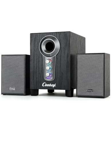 RGB Computer Speakers with Subwoofer – Compact PC Speakers with Bass/Treble Adjust, 16W Stereo Audio , Bluetooth 5.3 & 3.5mm AUX Input, USB Powered RGB Desktop Speakers for Laptop Home Office (Gray)