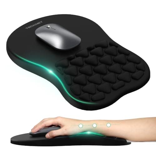 TECKNET Mouse Mat Wrist Support, Ergonomic Wrist Rest Mouse Pad, Black | Ergonomic Massage Bumps, Pain Relief Mousepad, Non-Slip PU Base, Smooth Lycra Surface, Spill-Proof, for Home/Office/Gaming