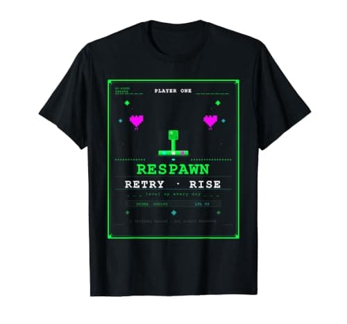 Respawn Retry Rise - Retro Pixel Gaming Neon Art Gamer Design Value Graphic T-Shirt