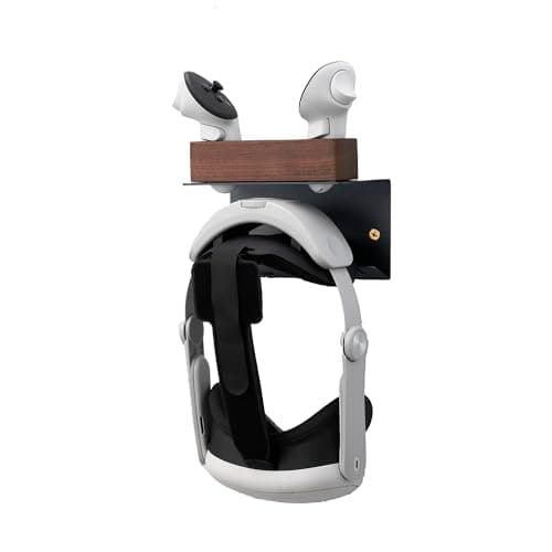 NIRVASH Premium Aluminum & Walnut VR Headset Wall Mount – Stylish Organizer with Cable Management for Meta/Oculus Quest 2/Quest/Rift/Rift S