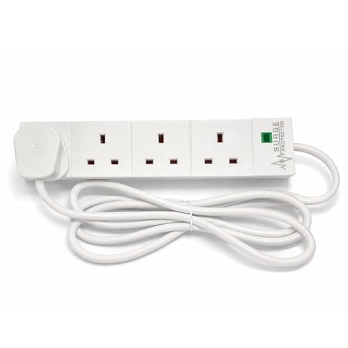 STATUS Surge-Protected 4 Socket Extension Lead, 2m Cable with Neon Power Indicator, 13A Multi-Plug Strip for Home, Office or Gaming, White (S4W2MSPS9)
