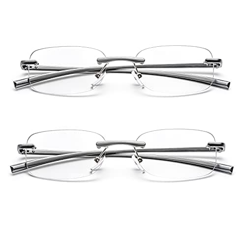 ZUVGEES 2 Pack Rimless Blue Light Blocking Reading Glasses for Men and Women with Spring Hinge Fashion Lightweight Computer Readers (2 Pack, 2.00)