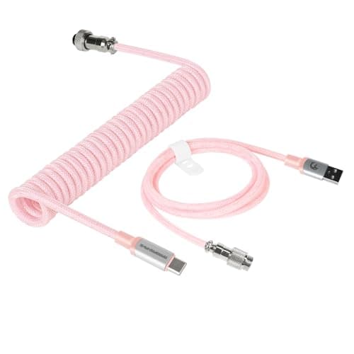 MAMBASNAKE Coiled USB C Cable for Gaming Keyboard, 8KHz Return Rate-Pink