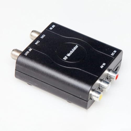 For RCA to RF Modulator CH3/CH4 NTSC Black AV to RF Converter for DVD VCR Consoles Coaxial Adapter for TV Signal Transmission RF Modulator with Channel Selection Switch 12 cm CVBS to VHF Converter for
