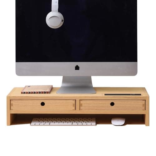 KIRIGEN Wooden Monitor Stand Riser with 2 Drawers, 60 cm, Natural