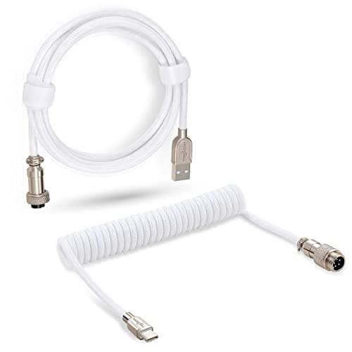 Twozoh USB C Keyboard Coiled Cable, Braided Detachable Aviator Double Sleeve Type C Mechanical Keyboard Cable (White)