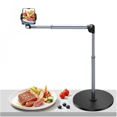 yAyusi Heavy Duty Aluminum Overhead Phone Mount, 13.7 in Long Phone Stand for Recording, Flexible Articulating Arm Phone Mount for Desk for Live Streaming, Meeting, Cooking – Perfect for Creators