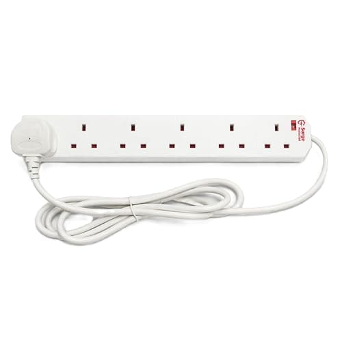 STATUS Surge-Protected 6 Socket Extension Lead, 2m Cable with Neon Power Indicator, 13A 3120W Rated Multi-Plug Strip for Home, Office or Gaming, White (6WSSP2MCP20)