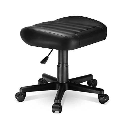 EUREKA ERGONOMIC Height Adjustable Under Desk Footrest,Ultra Soft Padded Roller Seat PU Leather Low Round Rolling Stool Floor Stool with Wheels,Ideal for Office Salon Massage Pedicure,Black