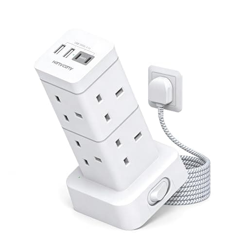 Tower Extension Lead 1.8M with USB C Slots, 8 Way Outlets Power Strip