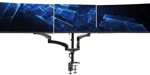 VIVO Triple Monitor Height Adjustable Desk Mount, 2 Pneumatic Arms, 1 Fixed, Counterbalance Stand, 17.6 lbs Weight Capacity per Screen, Max VESA 100x100, Fits up to 32 inch Screens, Black, STAND-V300G