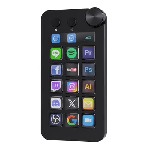 Treaslin N1 3-in-1 Stream Controller Deck,Professional Macro Keypad with 15 Animated LCD Keys,Knob&Display,Doubles as Numpad&Calculator for Streaming&Productivity(Win10+/Mac14.0+)-Black