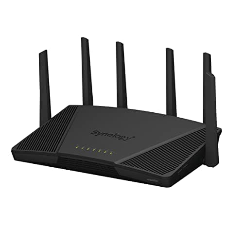 Synology RT6600AX Tri-band (2.4 + 5 + 5 GHz) Wi-Fi 6 Router, quad-core 1.8 GHz processor, flexible 2.5GbE port can be configured for WAN or LAN, supports mesh setup