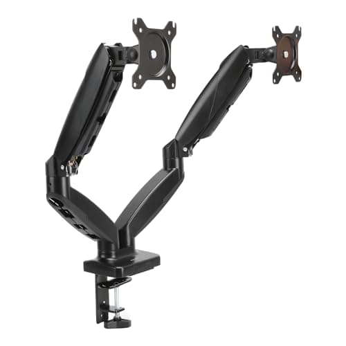 Amazon Basics Gas Spring Dual Monitor Arm Desk Mount, Adjustable Tension, Fits 38.1–68.6 cm Monitors, Supports 2–7kg Each Arm, VESA 75x75/100x100, Black