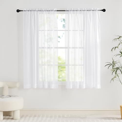 PONY DANCE White Net Curtains for Windows 54 Drop - Slot Top Voile Curtains, Lightweight Sheer Panels for Kitchen Cafe, 60x54 Inches (152x137cm), 2 Panels