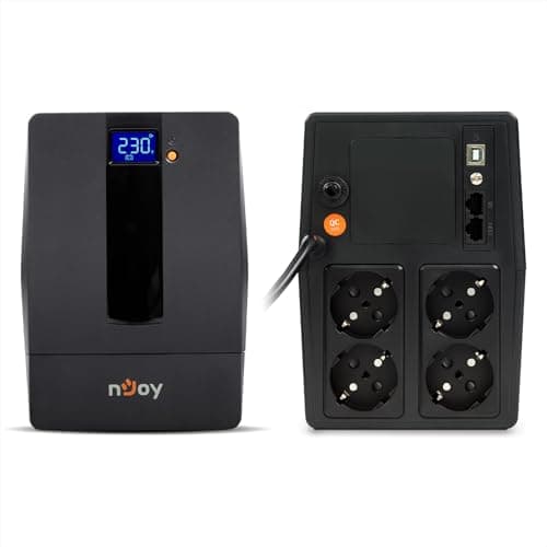 NJOY Horus Plus 1000VA Line Interactive UPS, 600 W, Touch LCD Display, AVR, USB, 4 Schuko RJ45 RJ11 in/Out Outputs, 2 x 12 V 7 Ah Batteries (HxWxD 182 x 130 x 320 mm)