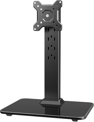 HUANUO Single Monitor Stand for 13-34" Screen, Freestanding Monitor Arm Desk Mount Holds 20 kg, 5 Height Options, Adjustable Computer Stand with Tempered Glass Base, Rotate, Tilt, VESA 75x75 100x100