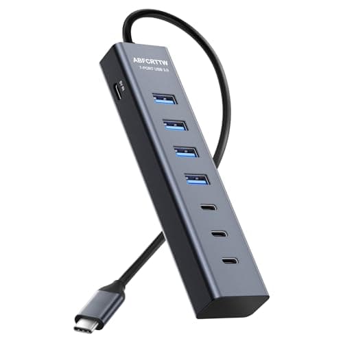 ABFCRTTW USB C to USB Hub Multiport Adapter, Aluminium 7-Port USB C Hub Multiport Adapter, USB C Splitter for Thunderbolt, MacBook Pro/Air, Laptop, iPad, iMac, U Flash, PSSD, Keyboard, Mouse