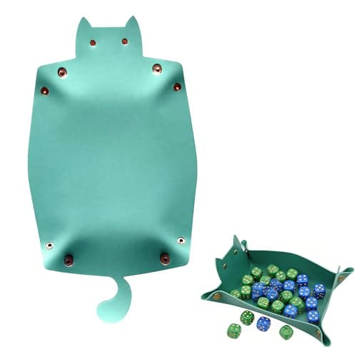Cat-Shaped PU Leather Dice Storage Tray with Soft Lining for RPG Games