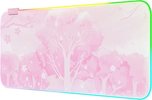 Pink Large RGB LED Gaming Mouse Pad - 14 Modes Glow, Waterproof Rubber Non-Slip, XXL 800×300×4mm