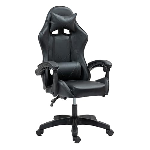 Gaming Chair Ergonomic Drafting Chair Tall Office Chair with Lumbar Support and Adjustable Footrest Headrest Height-Adjustable and Adjustable Reclining (Gaming Chiar without footrest, Black+Black)
