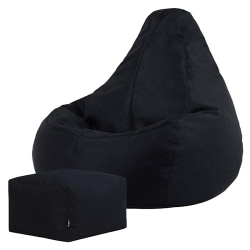 Bean Bag Bazaar Adult Gaming Bean Bag Chair & Footstool, Black