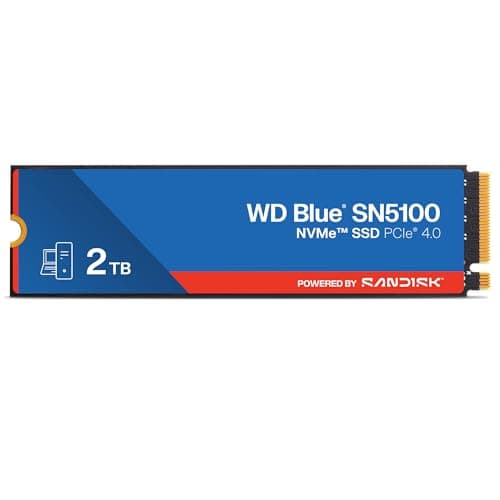 WD Blue SN5100 NVMe SSD 2TB (Up to 7,1000 MB/s read speeds, M.2 2280, PCIe Gen 4.0, n Cache 4.0, SANDISK 3D CBA NAND technology, Acronis True Image data migration software) POWERED BY SANDISK