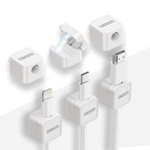 Magnetic Cable Clips, 6 Pack-No-residue Cord Cable Management, Wire Holder Organiser, Desk Tidy, Phone Charging Cable Keeper for USB, HDMI, Wall, PC, Car, Office, Home-White