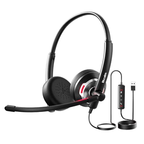 Blucalm Wired Headset with Noise Canceling Mic & in-Line Control, Business Headset with Microphone for PC, USB Computer Headset for Work Call Center, Home Office, Online Classes, Teams, Zoom