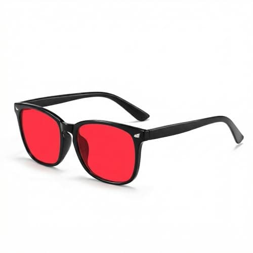 CutitiUU Blue Light Blocking Glasses,TR90 Anti Blue Light Anti Fatigue Goggles,Anti Glare Headache Eyes Strain Glasses,Amber lenses 99% anti-blue light rate,Gaming Glasses,Men Women (Round-Red)