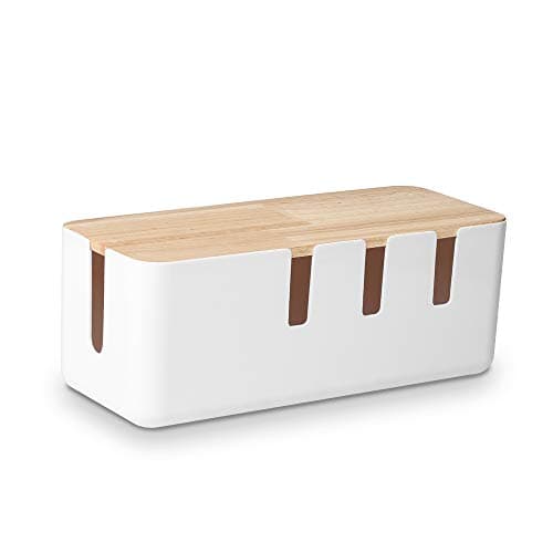 Baskiss Cable Management Box, 30.5x12.5x11.5cm, Wood Lid | Wire Organizer for Desk TV Computer USB Hub System, Cover & Hide Power Strips & Cords