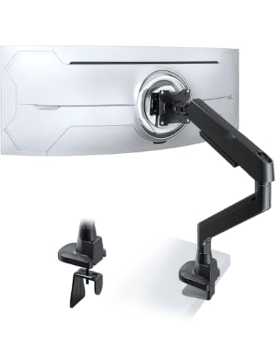 STANDOPIA Ultrawide Monitor Arm Desk Mount - fits 17-49 inch Heavy Duty Flat/Curved Monitors, Full Motion Adjustable Gas Spring Arm Holds 35.2 lbs with Clamp & Grommet, VESA 75/100mm, Black