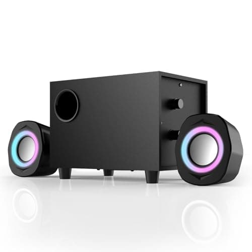 WMQ 2.1 PC Speakers with Subwoofer, Desktop Computer Speakers Gaming, Speakers for Monitor, Stereo Speaker Set, 3.5mm Aux, USB Powered, Volume Control,LED Lights