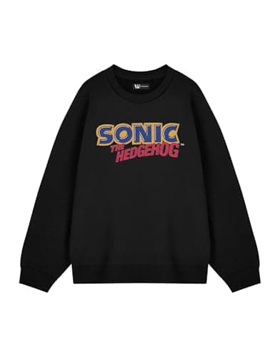 Sonic The Hedgehog Distressed Logo Mens Black Sweatshirt | Retro Gaming Graphic Sweater | Classic Sega Video Game Apparel | Official Sonic Merchandise for Fans of Tails & Knuckles